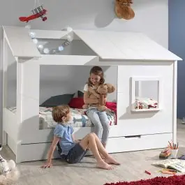 Hausbett Lio 90x200 mit Bettkasten - weiß Kostenloser Versand