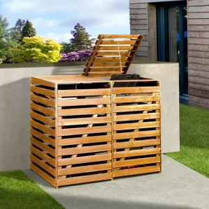 Ausverkauf Mülltonnenbox für 2 Tonnen, honigbraun imprägniert