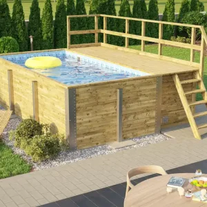 Geprüft weka Massivholzpool 595 Gr. 1, Folie Blau/Mosaic, inkl. Technikraum/Sonnendeck und Sandfilteranlage, 6 Metallstützen