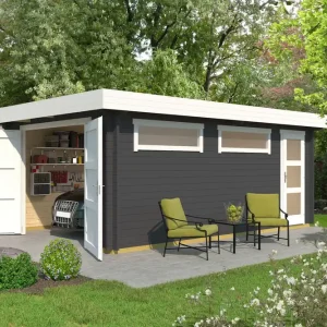 Einzelgarage 441, graphitgrau, 44 mm, mit Holztor, 2 Fenster, 1 Zusatztür Preisknaller