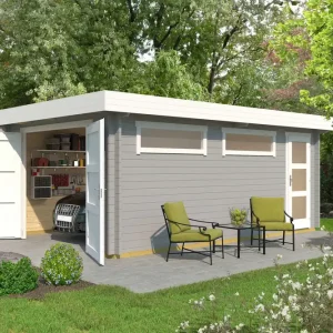 Beliebt Einzelgarage 441, hellgrau 44 mm, mit Holztor, 2 Fenster, 1 Zusatztür