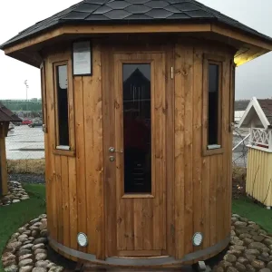 Knallerangebot Vertikal Sauna Oskar Ø 2,3m Thermoholz, Rot