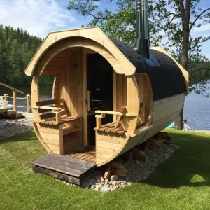 Sofort Bestellen Saunafass Arctic Alex Delux 240x300 Thermoholz montiert, Rot