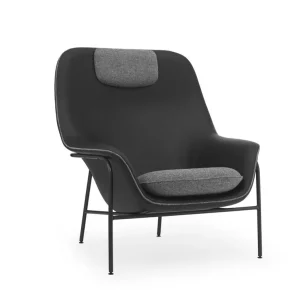 Normann Copenhagen Drape Lounge Chair High Steel H: 103 cm - Ultra Leder Schwarz / Hallingdal 0166 Jetzt Kaufen