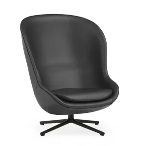 Saisonangebot Normann Copenhagen Hyg High Lounge Chair SH: 40 cm – Schwarzes Leder/Schwarzes Aluminium