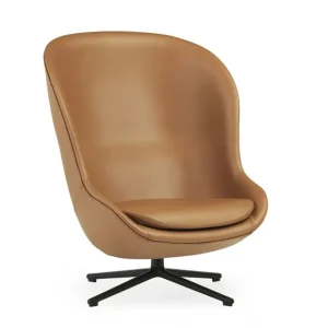 Günstig Normann Copenhagen Hyg High Lounge Chair SH: 40 cm – Brandy-Leder/Schwarzes Aluminium