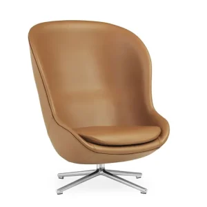 Normann Copenhagen Hyg High Lounge Chair SH: 40 cm – Brandy Leder/Aluminium Preisreduziert
