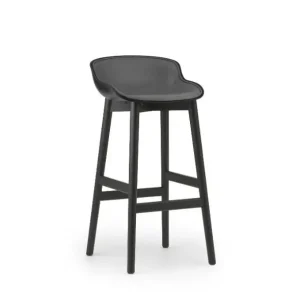 Bestseller Normann Copenhagen Hyg Barhocker gepolsterte Vorderseite SH: 75 cm – Schwarzes Leder/Schwarze Eiche