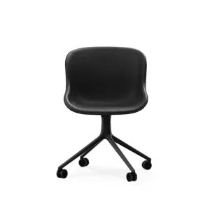Kostenloser Rückversand Normann Copenhagen Hyg Drehstuhl mit Rollen, komplett gepolstert, SH: 46 cm – schwarzes Leder/schwarzes Aluminium