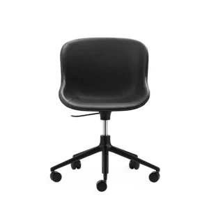 Normann Copenhagen Hyg Drehstuhl mit Höhenverstellung Voll gepolstert SH: 46 cm – Schwarzes Leder/Schwarzes Aluminium Günstig