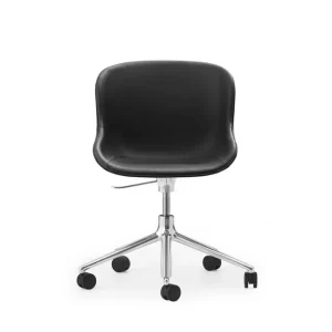 Normann Copenhagen Hyg Drehstuhl mit Höhenverstellung Vollgepolstert SH: 46 cm – Schwarzes Leder/Aluminium Markenware