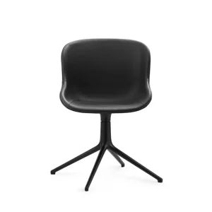 Normann Copenhagen Hyg Drehstuhl, vollständig gepolstert, SH: 46 cm – schwarzes Leder/schwarzes Aluminium Rabatt
