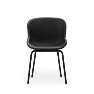 Begrenztes Angebot Normann Copenhagen Hyg Esszimmerstuhl, vollständig gepolstert, SH: 46 cm – schwarzes Leder/schwarzer Stahl
