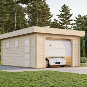 Bestseller Flachdach Holzgarage Rasmus 19,0 m² mit Sektionaltor