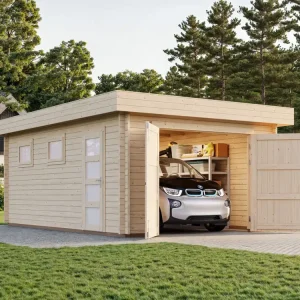 Flachdach Holzgarage Rasmus 19,0 m² mit Holztor Beliebt