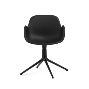 Meistverkauft Normann Copenhagen Form Drehstuhl mit Armlehnen SH: 44 cm – Schwarzes Leder/Schwarzes Aluminium