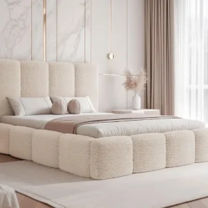 Elegantes Polsterbett im modernen Design mit hohem Kopfteil 120x200 Beige Schneller Versand