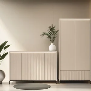 Garderoben-Set Kleiderschrank und Kommode Beige FLORE Highlight