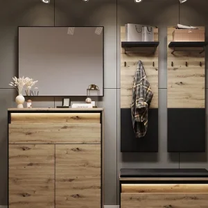 Garderoben-Set LIMA Eiche Artisan/Schwarz Ausverkauf