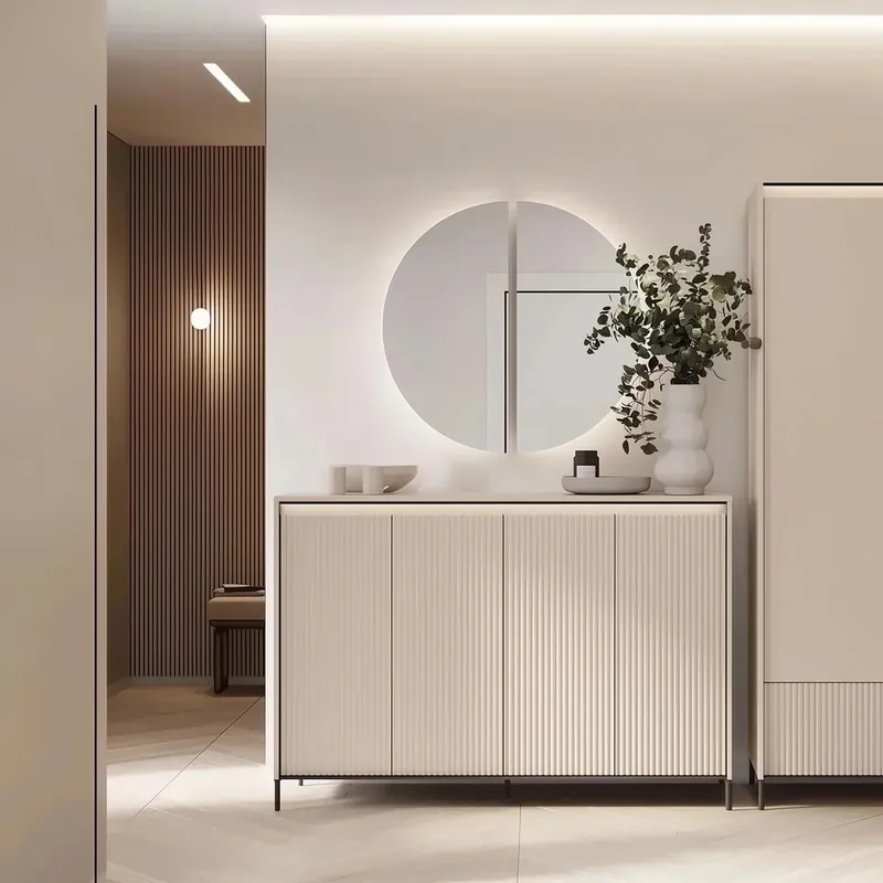 Garderobenmöbelset Kommode + Spiegel Beige FLORE Neu Im Sortiment