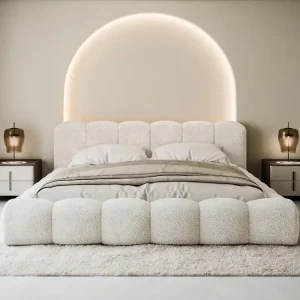 Top-Preis Glamour Wolkenbett 200x200 mit Holzrahmen Hellbeige ERMS