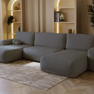Wochenendangebot Graphit Bouclé Sofa U-Form TEDIS