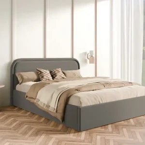 Ausverkauf Graphit Polsterbett 200x200 mit Bettkasten Metallrahmen SAGA