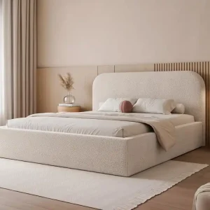 Billig Hellbeige Bouclé Stoff Polsterbett 140x200 BAVARO