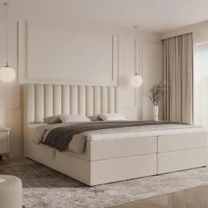 Billig Hellbeige Elegant Boxspringbett mit topper 180x200 MEL