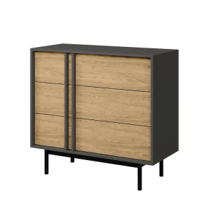 Billig Hochkommoden mit 3 Schubladen Eiche geölte/ Anthrazit MALTS