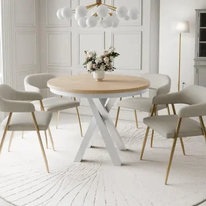 Top-Seller Industrial Japandi Esstisch Eiche Hikora/Weiß 90cm LOFTO