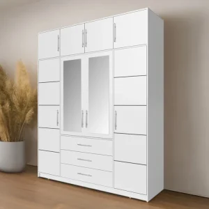 Abverkauf Kleiderschrank mit 3 Schubladen und Spiegel ALEX Weiß