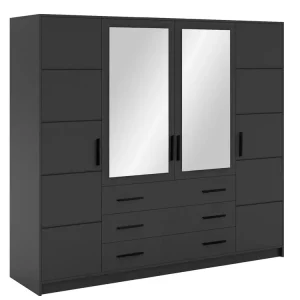 Beliebt Kleiderschrank mit 4-türen und 3 Schubladen ALEX Graphit