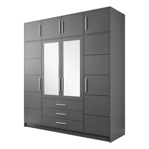 Angebot Kleiderschrank mit 4-türen und 3 Schubladen ALEX Graphit