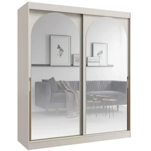 Versand Am Gleichen Tag Kleiderschrank mit Schwebetüren und Spiegelfront 180 Breit Kaschmir LUCY