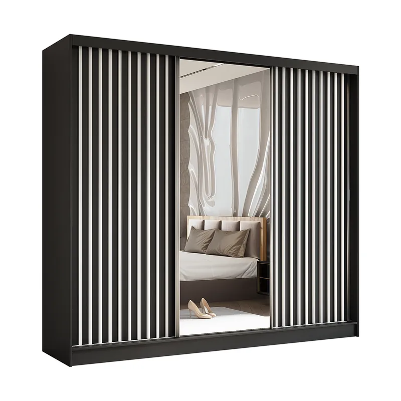 Garantierte Lieferung Kleiderschrank VENTURA mit Lamellen Schwarz