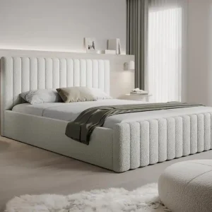 Wochenendangebot Komfort Polsterbett Bouclé Bett mit Bettkasten 160x100 Creme BUBBLE II