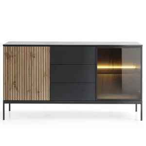 Expressversand Kommode mit 2-Drehtüren und 3-Schubladen LINO Eiche wotan + Graphit