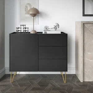 Finale Aktion Kommode mit 3 Schubladen ARUB Schwarz Graphit + Schwarz Marmor