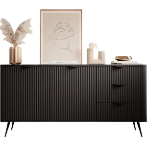 Direktkauf Kommode mit drei Schubladen und zwei Drehtüren BELLO Schwarz