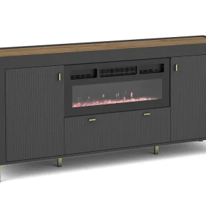 Zertifiziert Kommode mit elektrischem Kamin TRENDS Eiche-Whisky/ Schwarz Matt