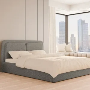 Finale Aktion Modernes Graphit Polsterbett mit Holzrahmen 140x200 LEA