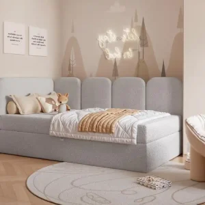 Aktuell Modernes Jugendbett DREAMY Boucle Grau mit Bettkasten