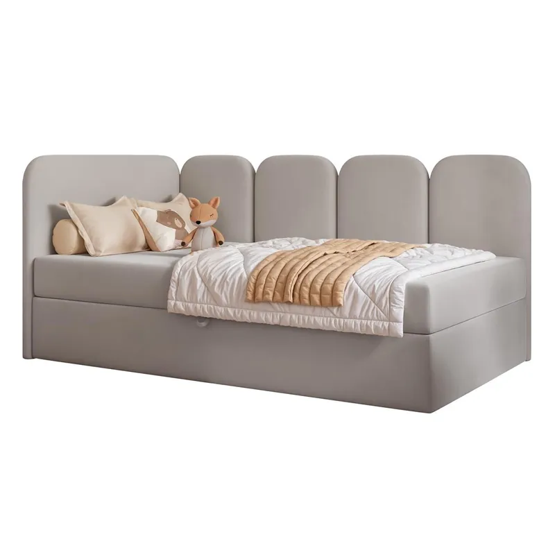 Begrenztes Angebot Modernes Jugendbett DREAMY Velvet Grau mit Bettkasten