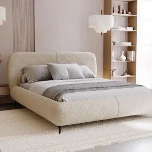 Begrenztes Angebot Modernes Polsterbett mit Stauraum Japandi Stil gepolstertes Kopfteil 160x200 Beige