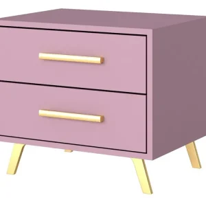 Expressversand Nachtisch mit 2 Schubladen Gold Griffe ALEX II PFLAUME