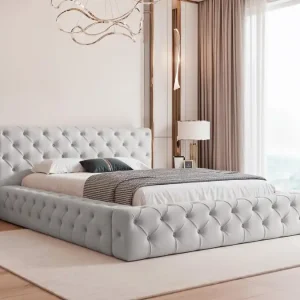 Top-Seller Niedriges Kopfteil Polsterbett Grau 160x200 CLARA