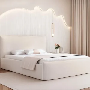 Echt Polsterbett 140x200 Höhe 110 Metalrahmen Hellbeige ISABEL