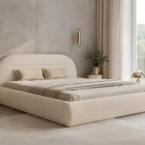 Begrenztes Angebot Polsterbett hellbeige Metallrahmen 200x200 ARVEN