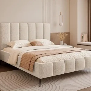 Abverkauf Polsterbett mit Füßen 180x200 Holzrahmen Hellbeige FLEUR